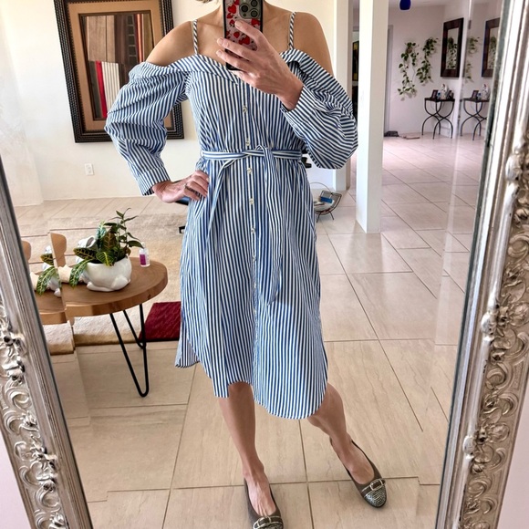 Bardot Paloma Stripe Midi Dress Cold Shoulder Size 6 - Picture 2 of 10
